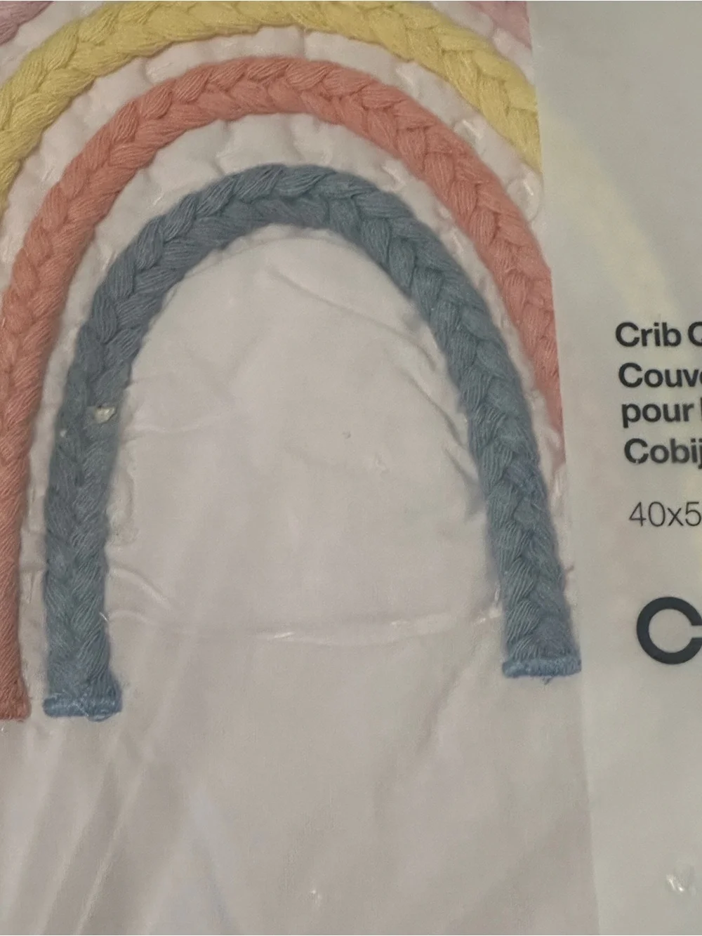 Crate & Barrel Kids Baby Crib Pastel Rope Rainbow Quilt Cover Blanket 40x50in